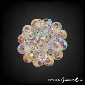 Vintage Clear Aurora Borealis Crystal Bead Cluster Brooch - Mid Century 1 1/2"